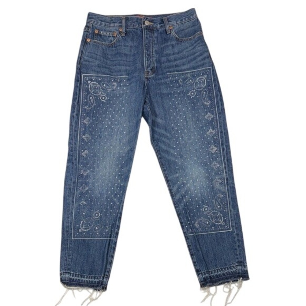 Lucky Legend Womens High Rise Paisley Embroidered Straight Jeans Blue 10/30A